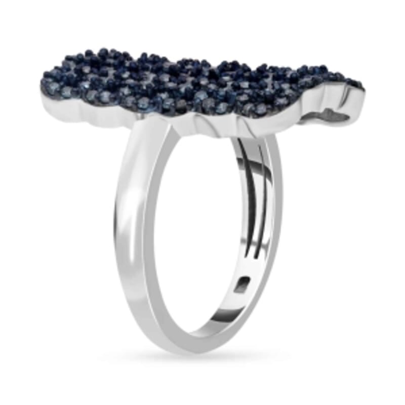 Blue Diamond 0.98 ctw Ring in Platinum Over Sterling Silver (Size 11.5) (5.55 g)