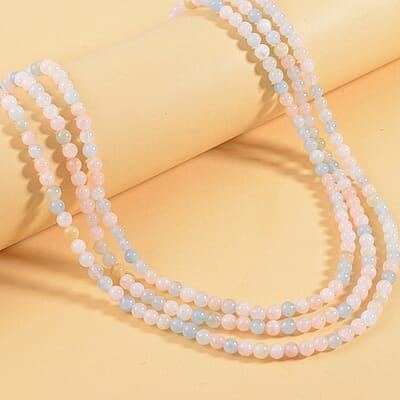 White Freshwater Pearl, Multi Beryl and Simulated Diamond 3 Row Necklace 18 Inches in Rhodium Over Sterling Silver 323.20 ctw