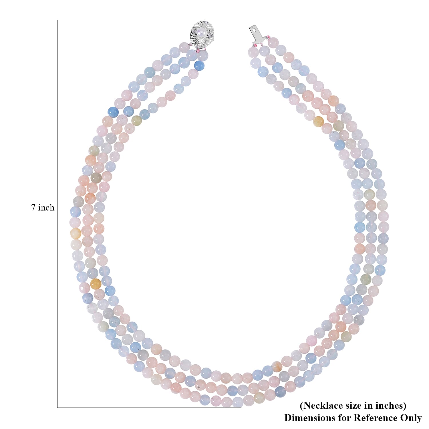 White Freshwater Pearl, Multi Beryl and Simulated Diamond 3 Row Necklace 18 Inches in Rhodium Over Sterling Silver 323.20 ctw