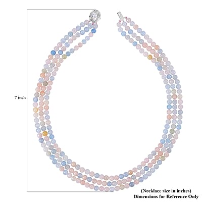 White Freshwater Pearl, Multi Beryl and Simulated Diamond 3 Row Necklace 18 Inches in Rhodium Over Sterling Silver 323.20 ctw