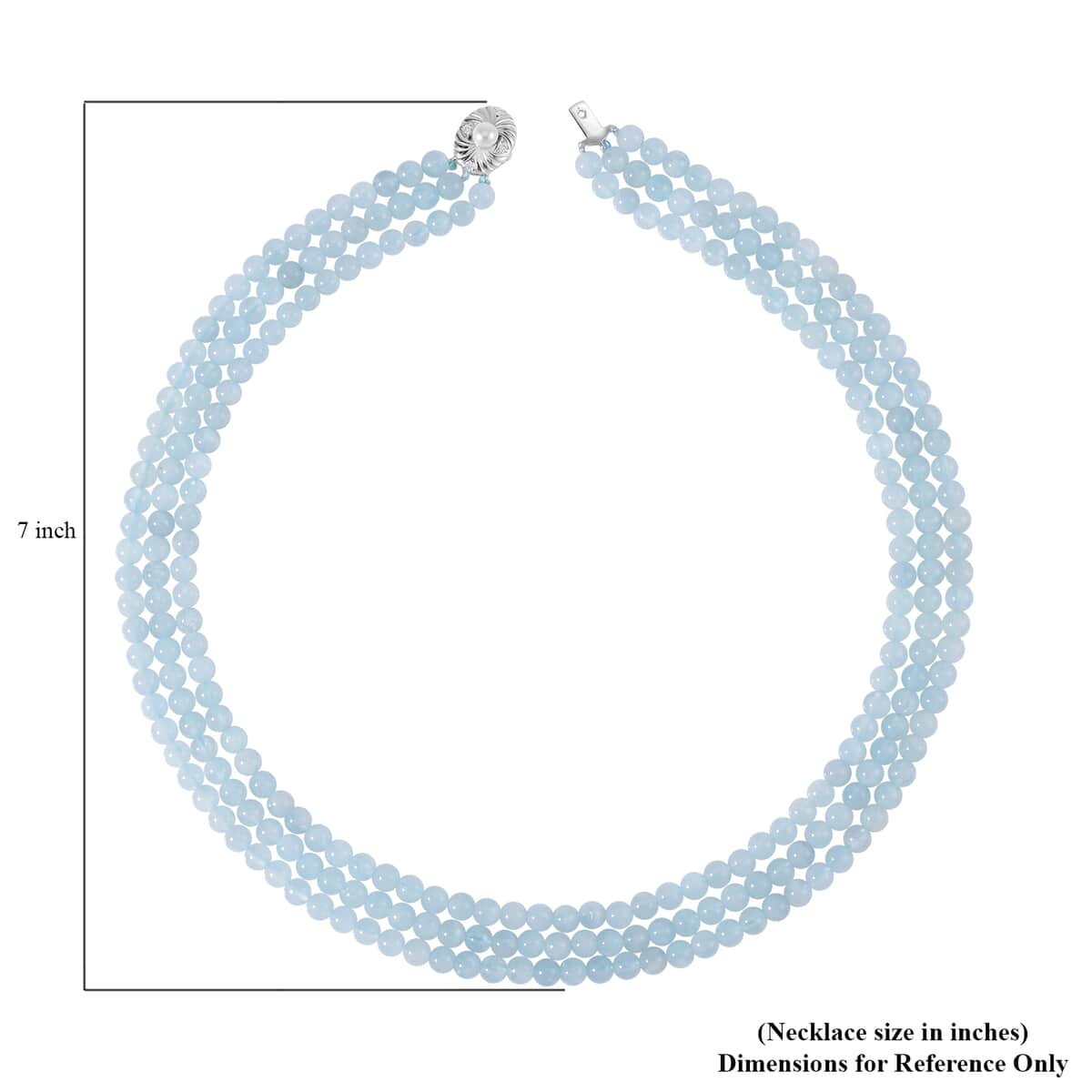 White Freshwater Pearl, Madagascar Aquamarine and Simulated Diamond 3 Row Necklace 18 Inches in Rhodium Over Sterling Silver 323.20 ctw image number 4