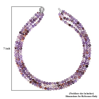 White Freshwater Pearl, Cacoxenite and Simulated Diamond 323.20 ctw 3 Row Necklace in Rhodium Over Sterling Silver 18 Inches
