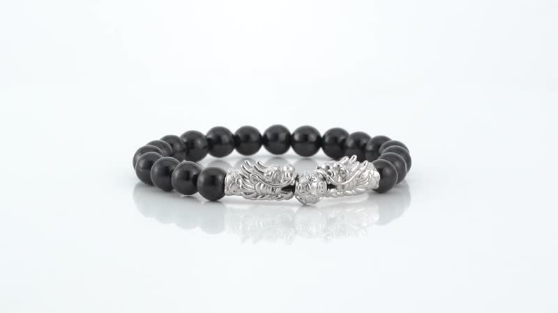 Shungite Beaded Stretch Bracelet with Dragon Charm in Rhodium Over Sterling Silver 66.70 ctw