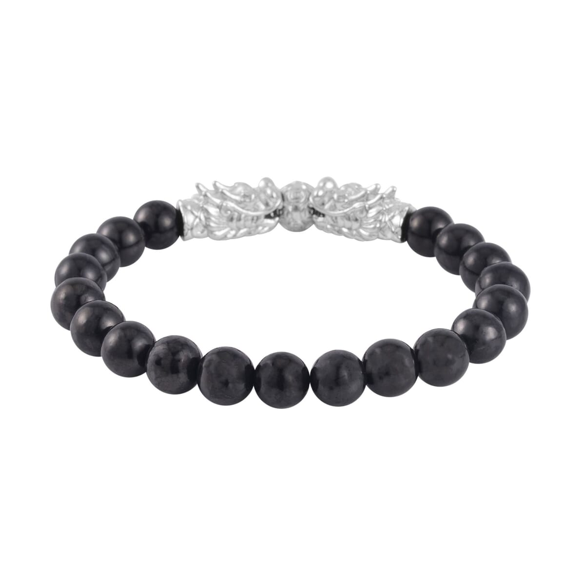 Shungite Beaded Stretch Bracelet with Dragon Charm in Rhodium Over Sterling Silver 66.70 ctw image number 2