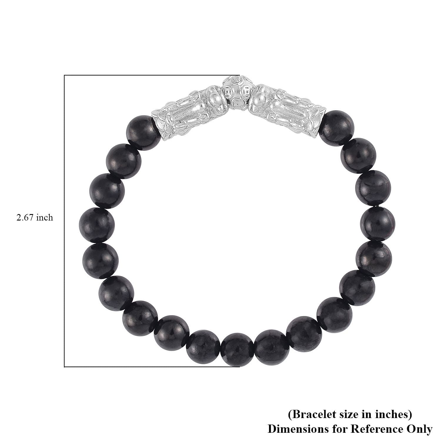 Shungite Beaded Stretch Bracelet with Dragon Charm in Rhodium Over Sterling Silver 66.70 ctw