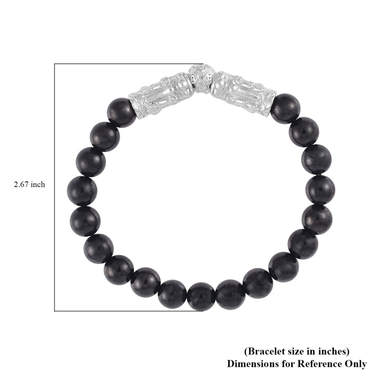 Shungite Beaded Stretch Bracelet with Dragon Charm in Rhodium Over Sterling Silver 66.70 ctw image number 3