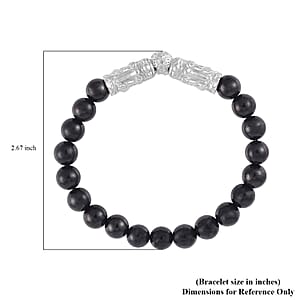 Shungite Beaded Stretch Bracelet with Dragon Charm in Rhodium Over Sterling Silver 66.70 ctw