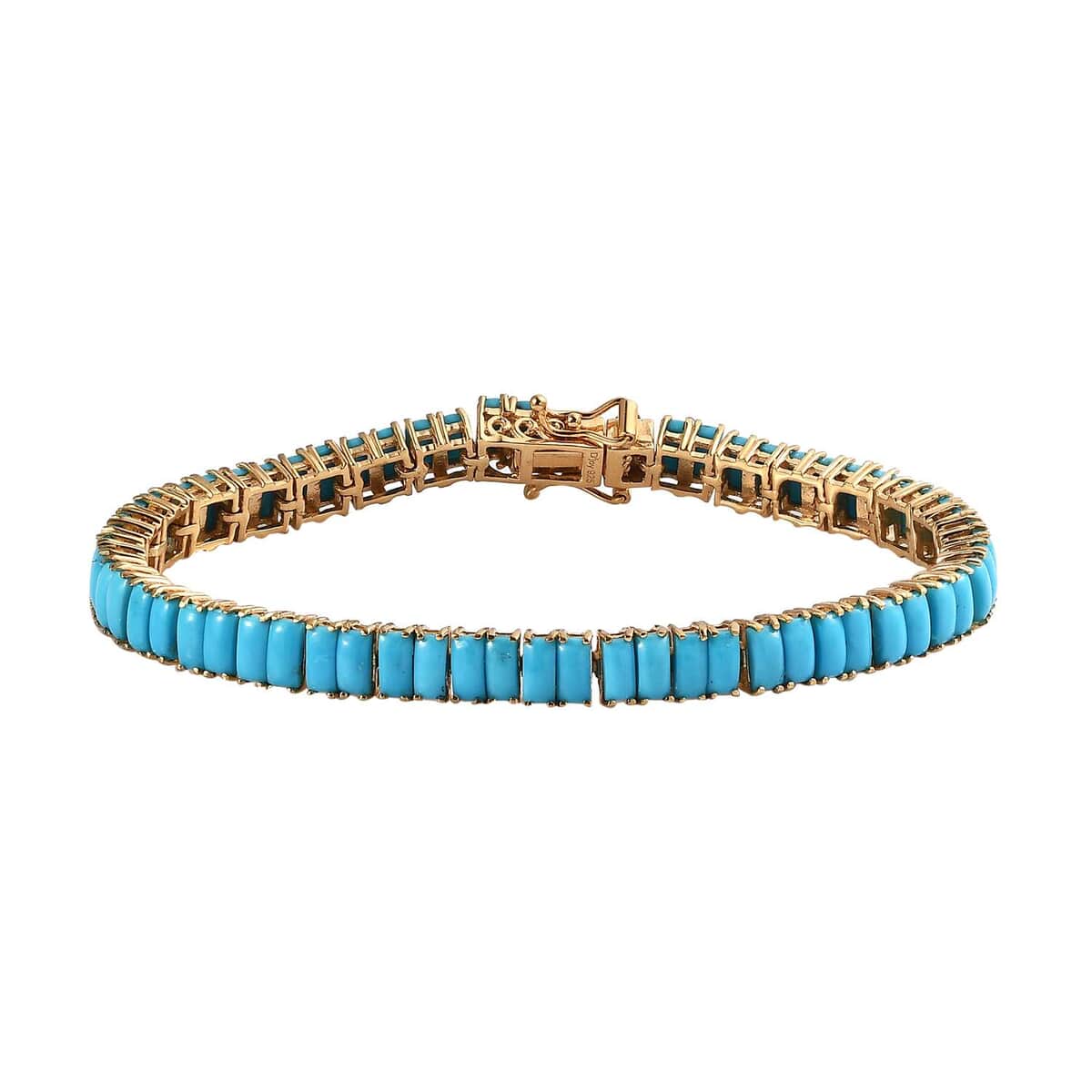 Premium Sleeping Beauty Turquoise Tennis Bracelet in Vermeil Yellow Gold Over Sterling Silver (7.25 In) 16.60 ctw image number 0