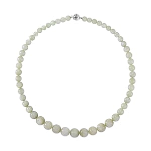 Green Kunzite Beaded Necklace 20 Inches in Rhodium Over Sterling Silver 415.00 ctw