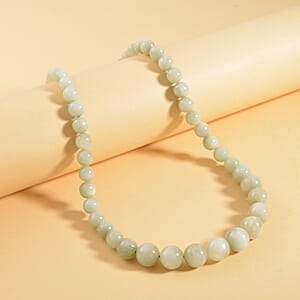 Green Kunzite Beaded Necklace 20 Inches in Rhodium Over Sterling Silver 415.00 ctw