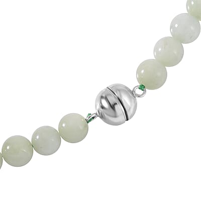 Green Kunzite Beaded Necklace 20 Inches in Rhodium Over Sterling Silver 415.00 ctw