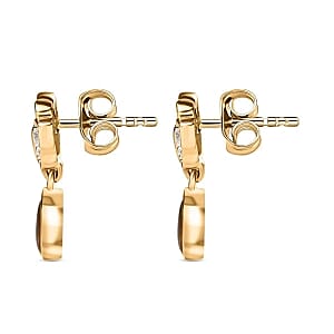 Ammolite and White Zircon 1.28 ctw Earrings in 14K YG Over Sterling Silver
