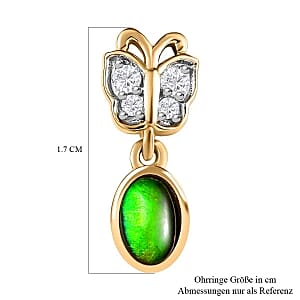 Ammolite and White Zircon 1.28 ctw Earrings in 14K YG Over Sterling Silver