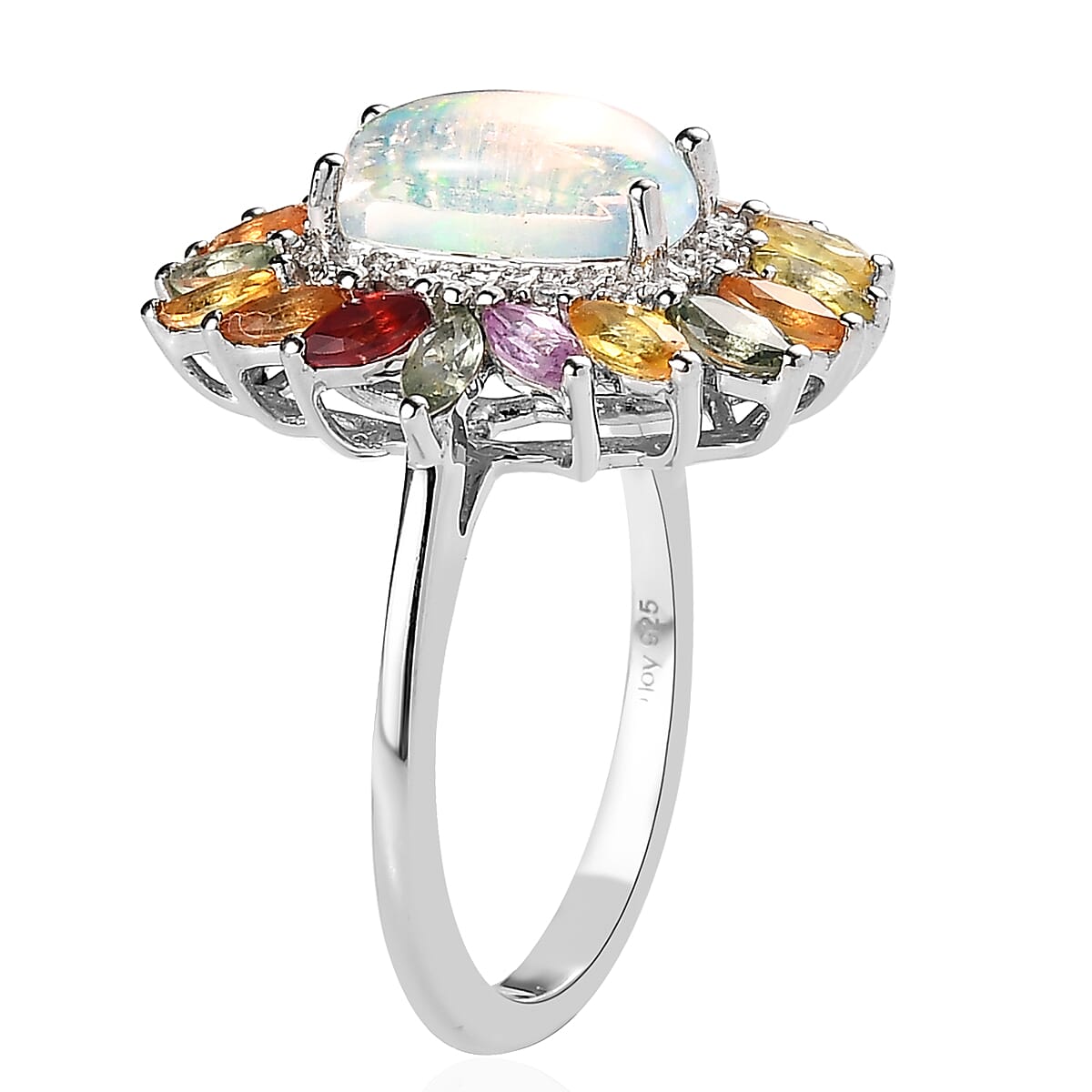 Premium Ethiopian Welo Opal and Multi Gemstone Floral Ring in Platinum Over Sterling Silver (Size 6.0) 2.80 ctw image number 3