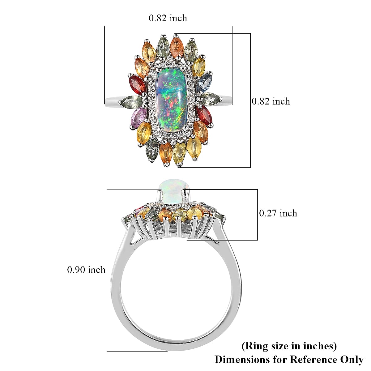 Premium Ethiopian Welo Opal and Multi Gemstone Floral Ring in Platinum Over Sterling Silver (Size 7.0) 2.80 ctw image number 5