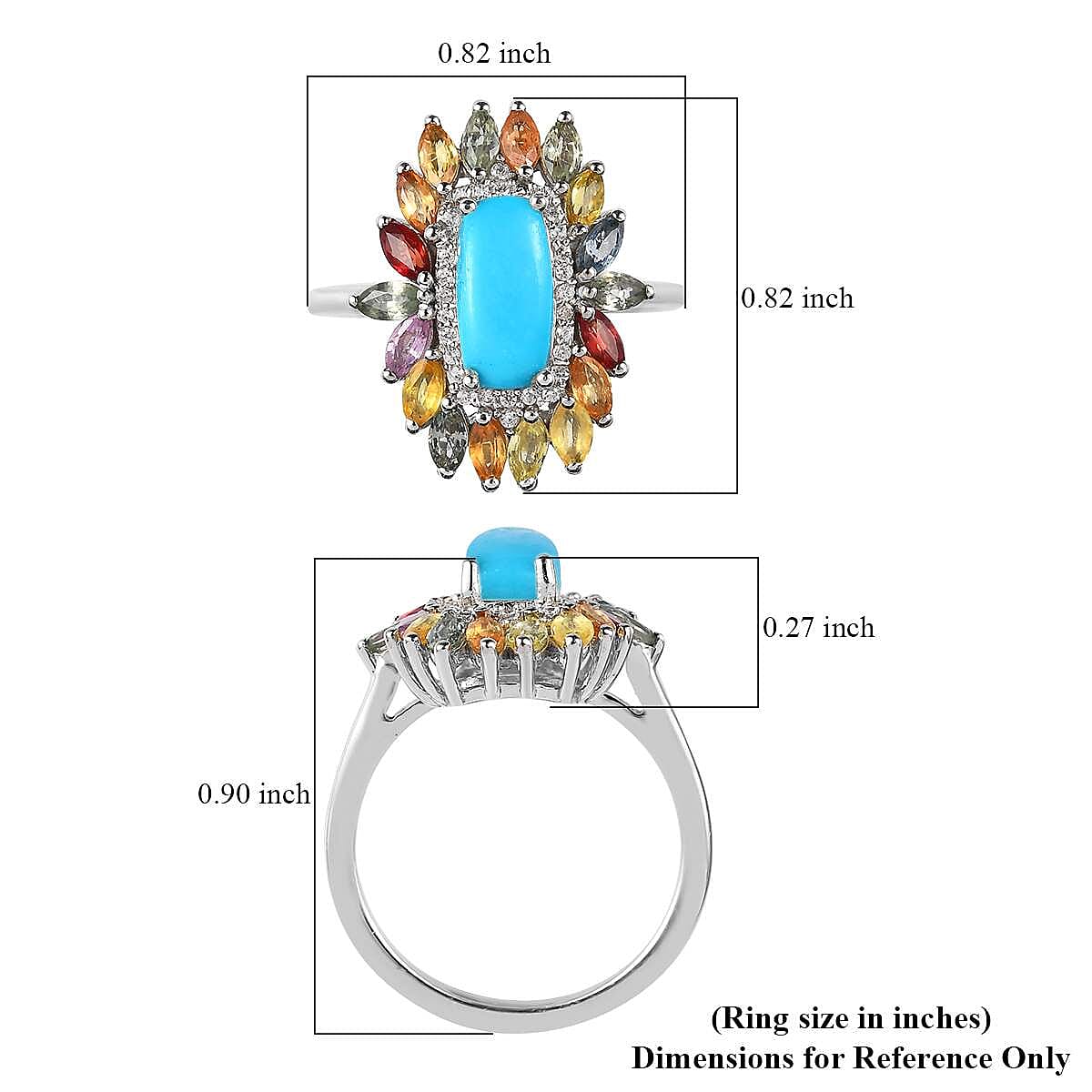 Premium Sleeping Beauty Turquoise and Multi Gemstone Floral Ring in Platinum Over Sterling Silver (Size 8.0) 3.35 ctw image number 5