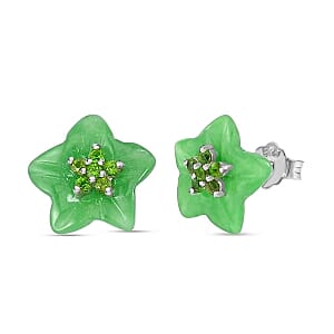Green Jade (D) and Chrome Diopside 7.60 ctw Earrings in Rhodium Over Sterling Silver