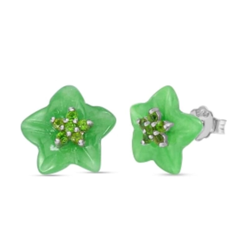 Green Jade (D) and Chrome Diopside 7.60 ctw Earrings in Rhodium Over Sterling Silver