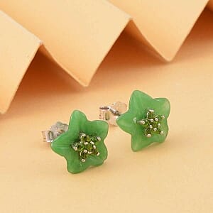 Green Jade (D) and Chrome Diopside 7.60 ctw Earrings in Rhodium Over Sterling Silver
