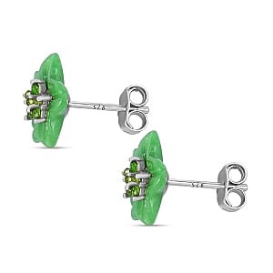 Green Jade (D) and Chrome Diopside 7.60 ctw Earrings in Rhodium Over Sterling Silver