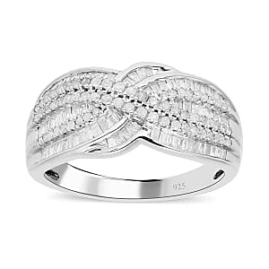 White Diamond 1.00 ctw Ring in Platinum Over Sterling Silver (Size 6.5) (5.5 g)