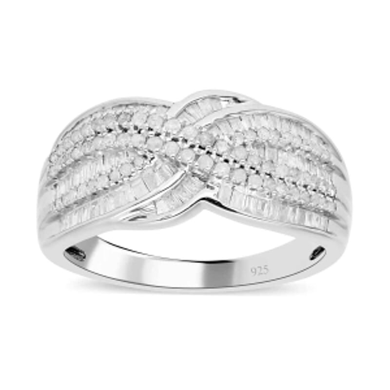 White Diamond 1.00 ctw Ring in Platinum Over Sterling Silver (Size 6.5) (5.5 g)
