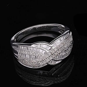 White Diamond 1.00 ctw Ring in Platinum Over Sterling Silver (Size 6.5) (5.5 g)