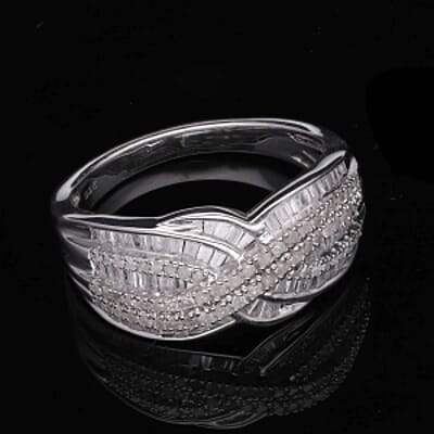 White Diamond 1.00 ctw Ring in Platinum Over Sterling Silver (Size 6.5) (5.5 g)