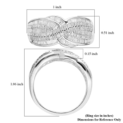White Diamond 1.00 ctw Ring in Platinum Over Sterling Silver (Size 6.5) (5.5 g)