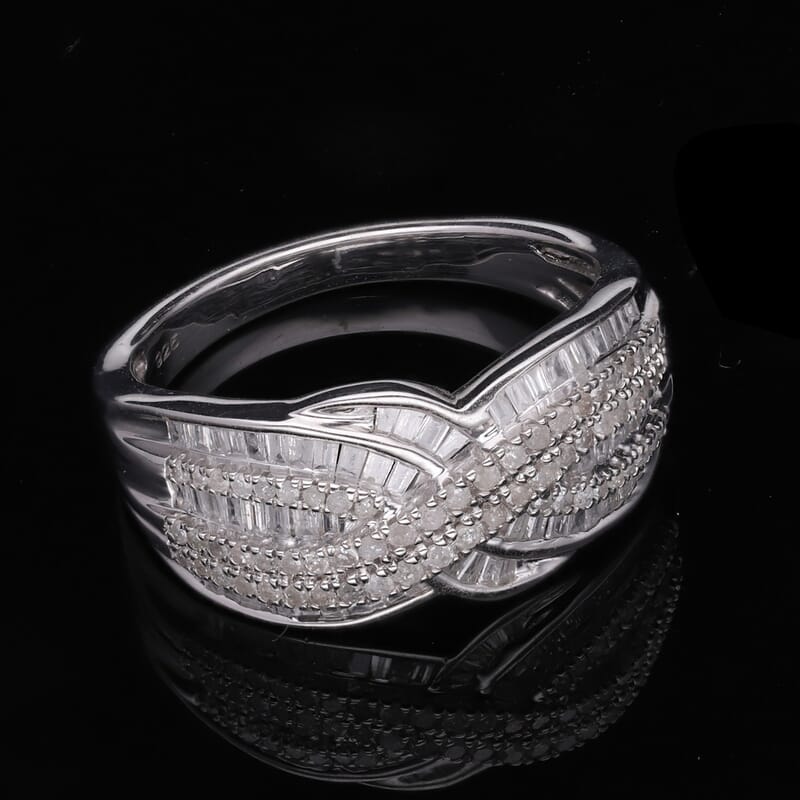 White Diamond 1.00 ctw Ring in Platinum Over Sterling Silver (Size 9.0)
