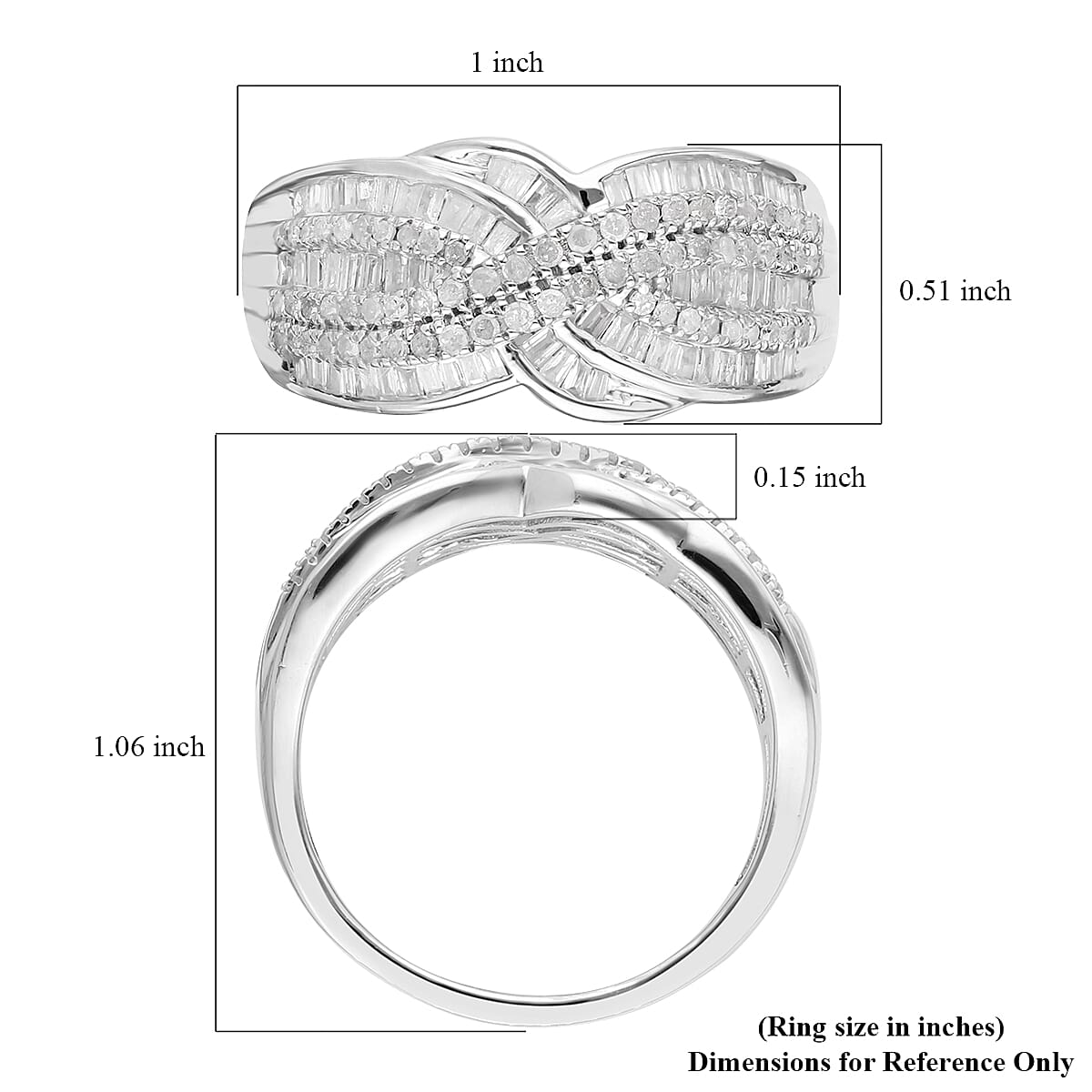 White Diamond 1.00 ctw Ring in Platinum Over Sterling Silver (Size 9.0)
