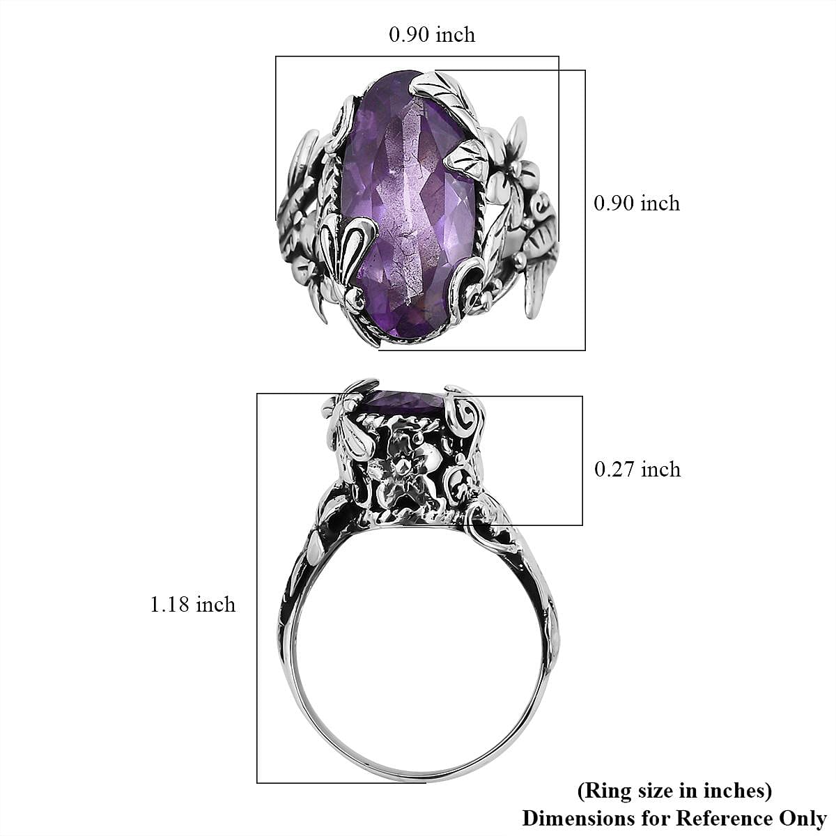 Bali Legacy AAA Rose De France Amethyst Dragonfly and Floral Ring in Sterling Silver (Size 10.0) 8.50 ctw