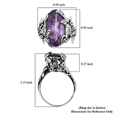 Bali Legacy AAA Rose De France Amethyst Dragonfly and Floral Ring in Sterling Silver (Size 10.0) 8.50 ctw
