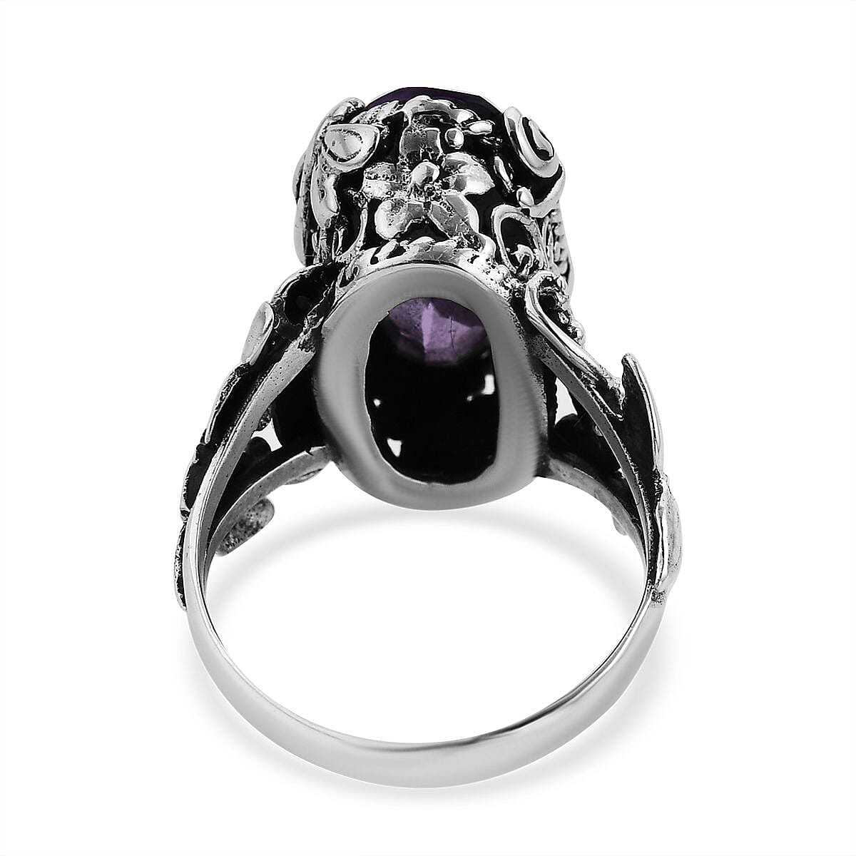 Bali Legacy AAA Rose De France Amethyst Dragonfly and Floral Ring in Sterling Silver (Size 7.0) 8.50 ctw image number 4