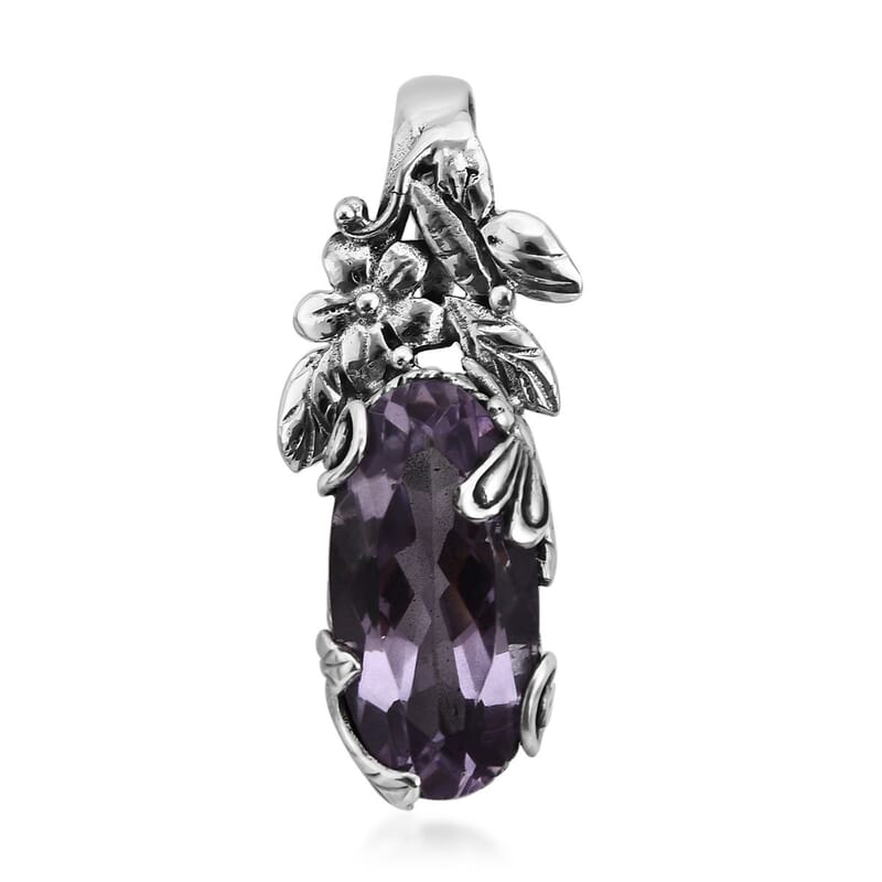 Bali Legacy AAA Rose De France Amethyst Dragonfly and Floral Pendant in Sterling Silver 8.60 ctw