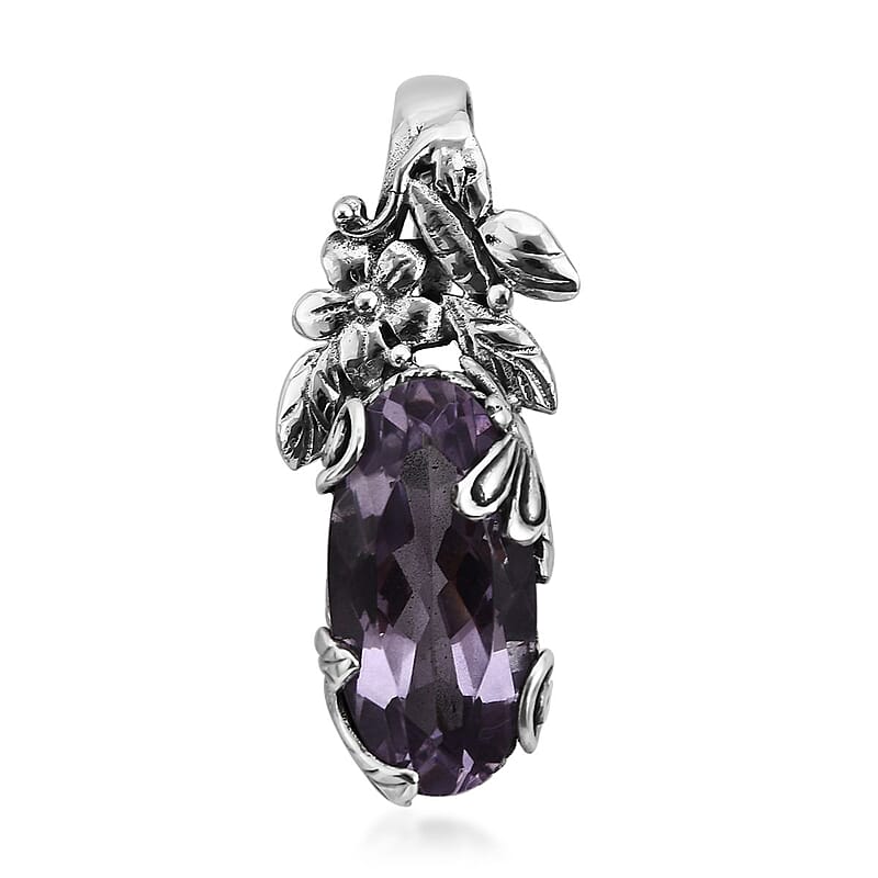 Bali Legacy AAA Rose De France Amethyst Dragonfly and Floral Pendant in Sterling Silver 8.60 ctw