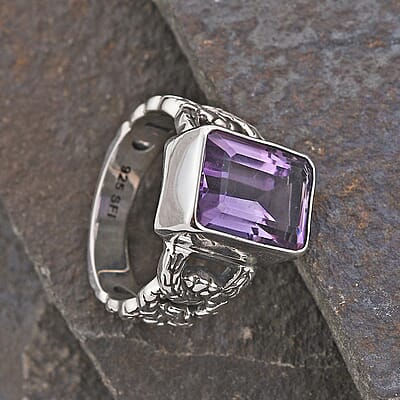Bali Legacy AAA Rose De France Amethyst Solitaire Ring in Sterling Silver (Size 10.0) 7.40 ctw