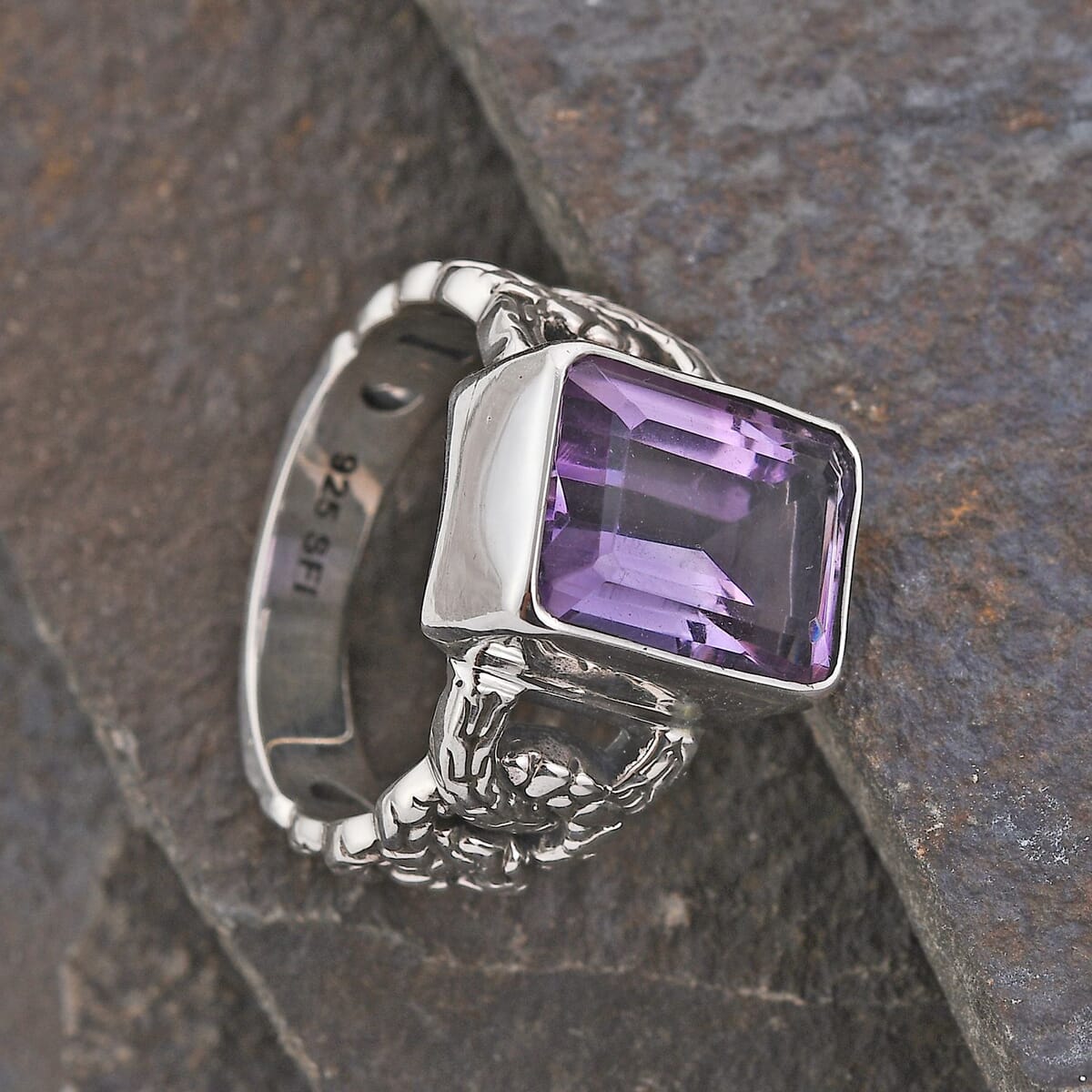 Bali Legacy AAA Rose De France Amethyst Solitaire Ring in Sterling Silver (Size 7.0) 7.40 ctw image number 1
