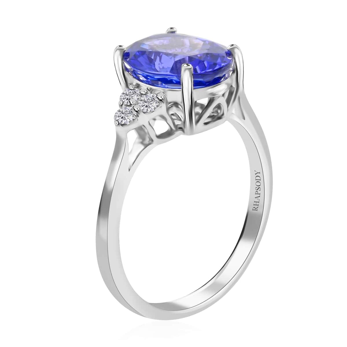 Certified and Appraised Rhapsody 950 Platinum AAAA Tanzanite and E-F VS Diamond Ring (Size 10.0) 4.40 Grams 3.00 ctw (Del. in 7-10 Days) image number 3