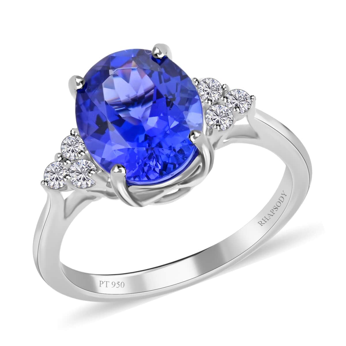 Certified and Appraised Rhapsody 950 Platinum AAAA Tanzanite and E-F VS Diamond Ring, Promise Rings (Size 6.0) 4.40 Grams 3.00 ctw image number 0