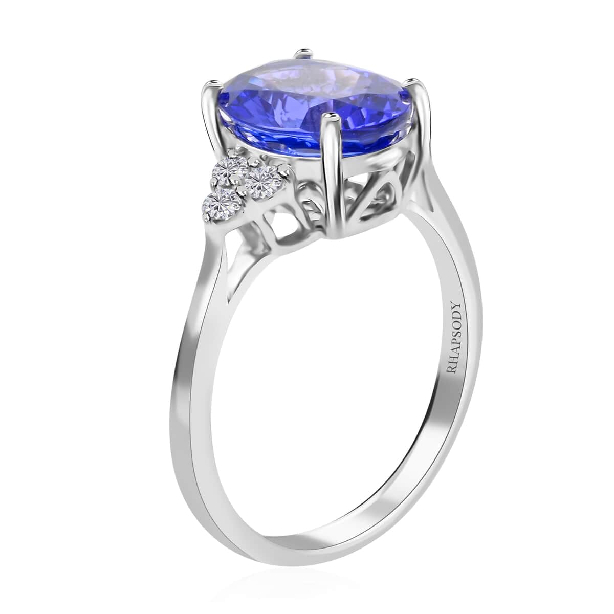 Certified and Appraised Rhapsody 950 Platinum AAAA Tanzanite and E-F VS Diamond Ring, Promise Rings (Size 6.0) 4.40 Grams 3.00 ctw image number 3