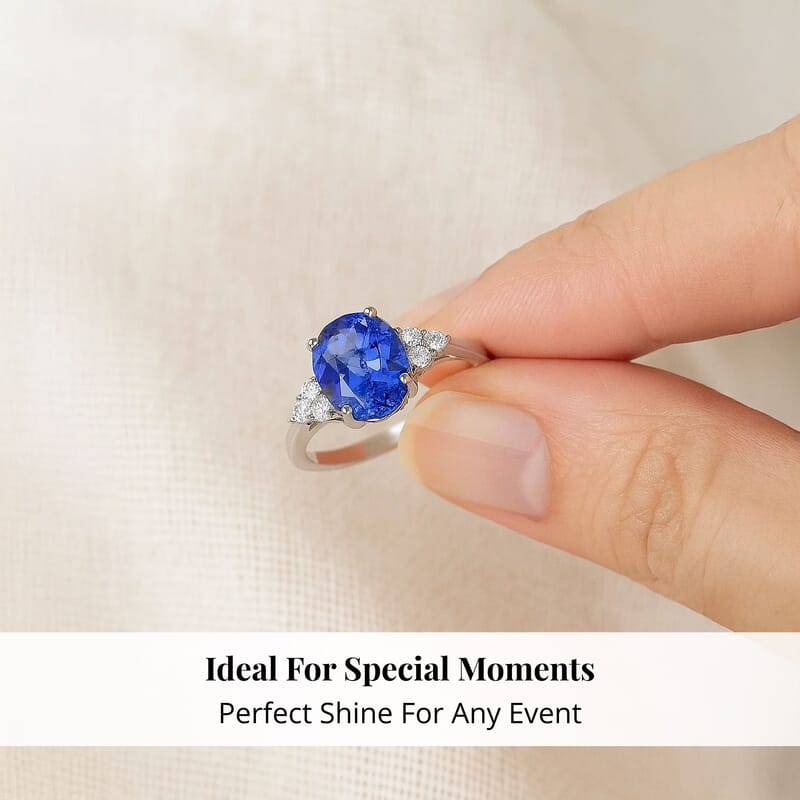 Certified and Appraised Rhapsody 950 Platinum AAAA Tanzanite and E-F VS Diamond Ring, Promise Rings (Size 6.0) 4.40 Grams 3.00 ctw (Del. in 10-15 Days)