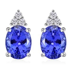 Rhapsody Certified and Appraised AAAA Tanzanite Earrings, E-F VS Diamond Accent Earrings, 950 Platinum Earrings, Tanzanite Gifts For Her  4.15 Grams 3.25 ctw