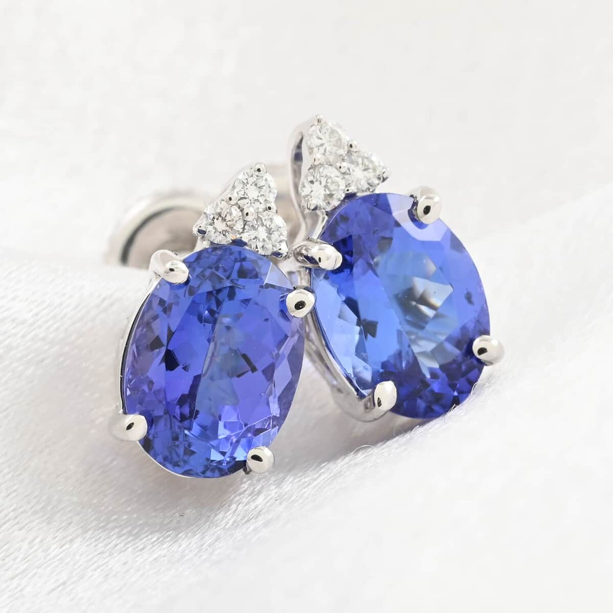 Rhapsody Certified and Appraised AAAA Tanzanite Earrings, E-F VS Diamond Accent Earrings, 950 Platinum Earrings, Tanzanite Gifts For Her  4.15 Grams 3.25 ctw image number 1