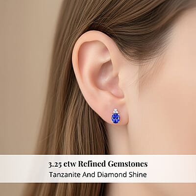 Rhapsody Certified and Appraised AAAA Tanzanite and E-F VS Diamond 3.25 ctw Accent Earrings, 950 Platinum Earrings, Tanzanite Gifts For Her  4.15 Grams