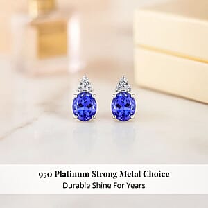 Rhapsody Certified and Appraised AAAA Tanzanite and E-F VS Diamond 3.25 ctw Accent Earrings, 950 Platinum Earrings, Tanzanite Gifts For Her  4.15 Grams