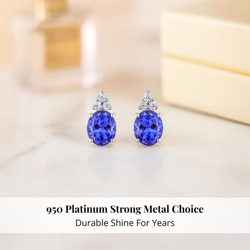 Rhapsody Certified and Appraised AAAA Tanzanite and E-F VS Diamond 3.25 ctw Accent Earrings, 950 Platinum Earrings, Tanzanite Gifts For Her  4.15 Grams