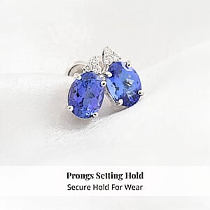 Rhapsody Certified and Appraised AAAA Tanzanite and E-F VS Diamond 3.25 ctw Accent Earrings, 950 Platinum Earrings, Tanzanite Gifts For Her  4.15 Grams