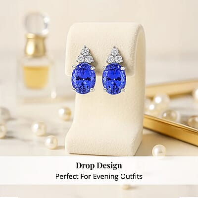 Rhapsody Certified and Appraised AAAA Tanzanite and E-F VS Diamond 3.25 ctw Accent Earrings, 950 Platinum Earrings, Tanzanite Gifts For Her  4.15 Grams