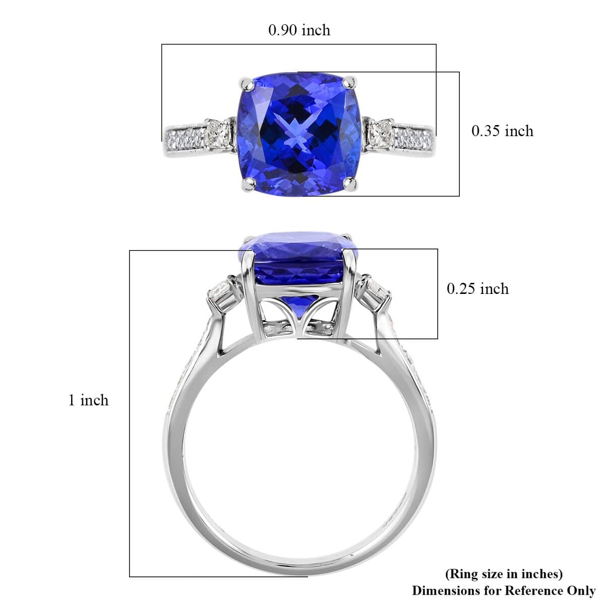 Certified and Appraised Rhapsody 950 Platinum AAAA Tanzanite, Diamond (E-F, VS) (0.27 cts) Ring (Size 10.0) (5.20 g) (Del. in 7-10 Days) 3.75 ctw image number 1